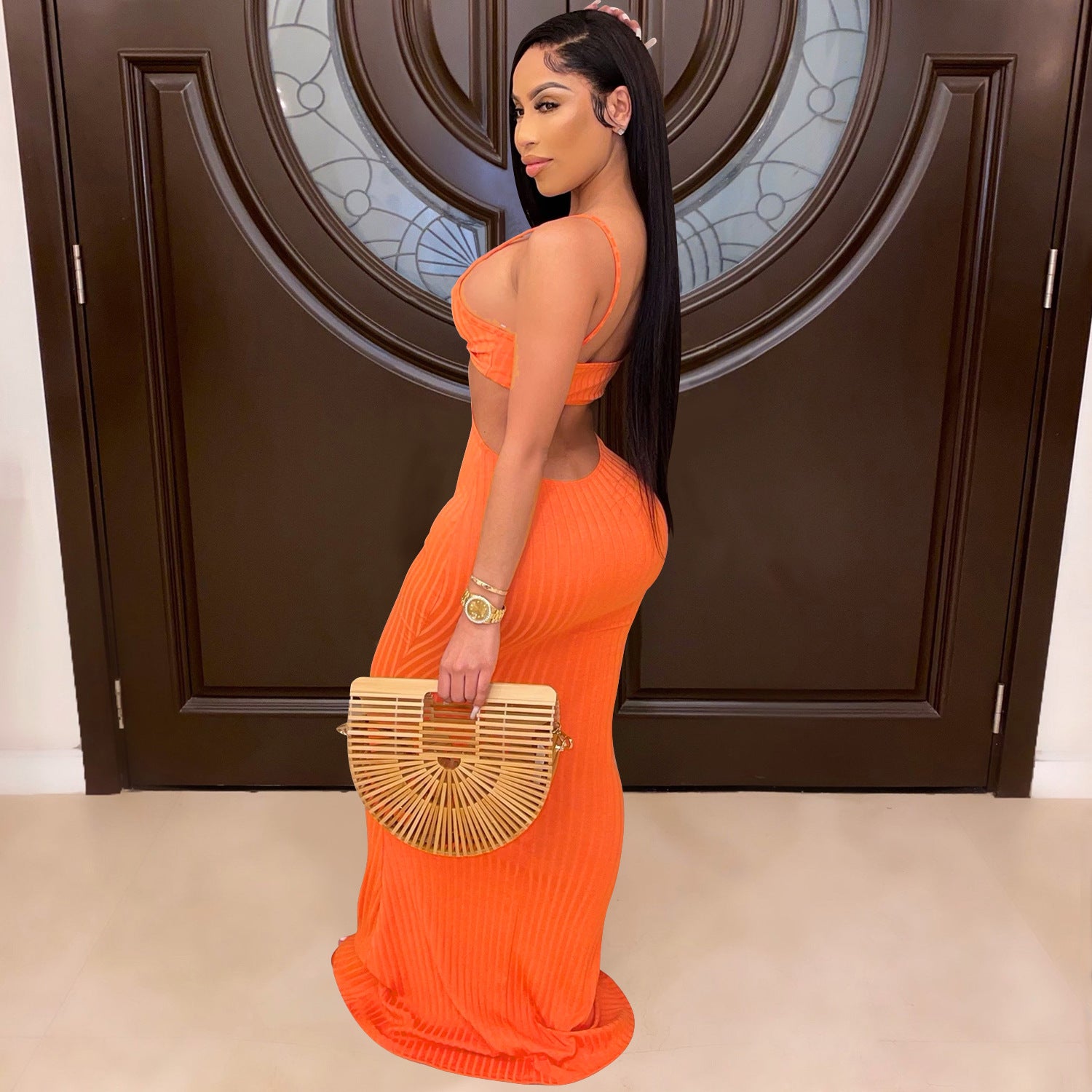 Sexy Knitted Strap Solid Color Dress for Women 18