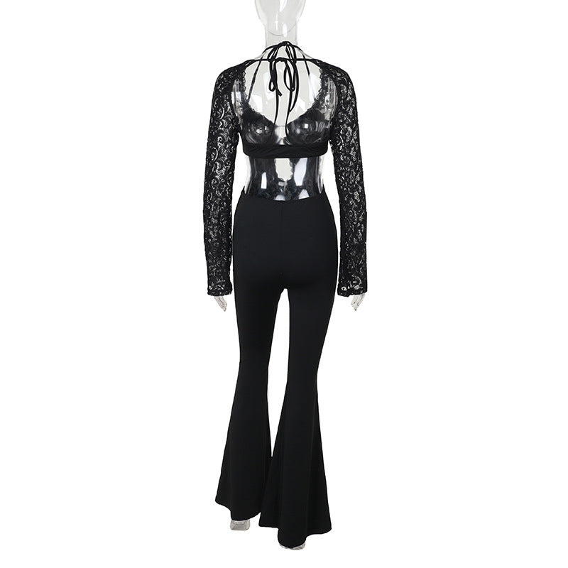 Women Long Sleeve Lace Backless Jumpsuit 10