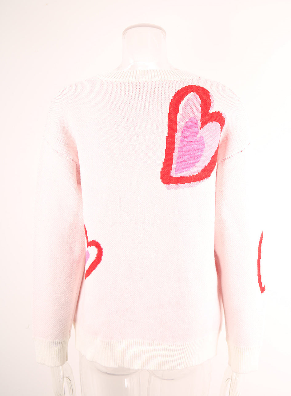 Plus Size Winter Women Valentine's Day Heart Print Sweater 7