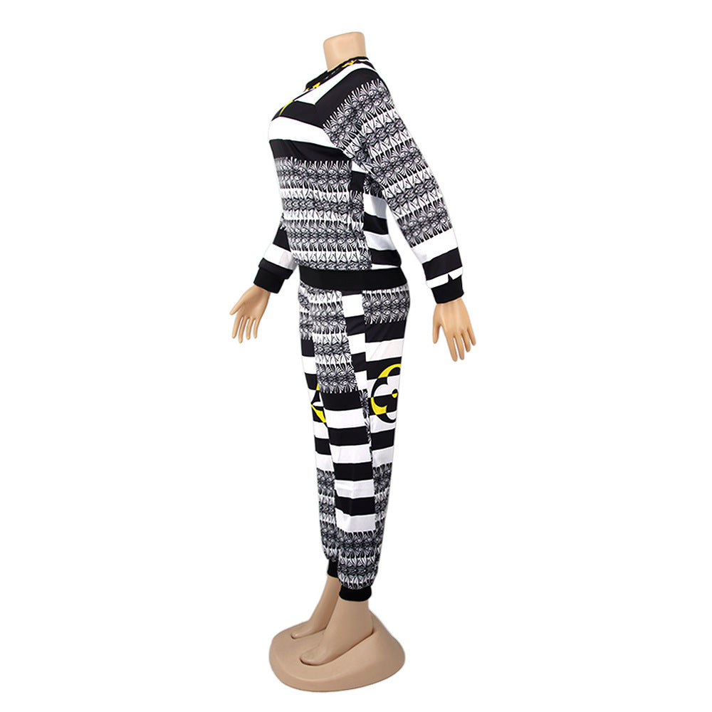 Women Long Sleeve Top and Pants Printed Casual Two-piece Set 8