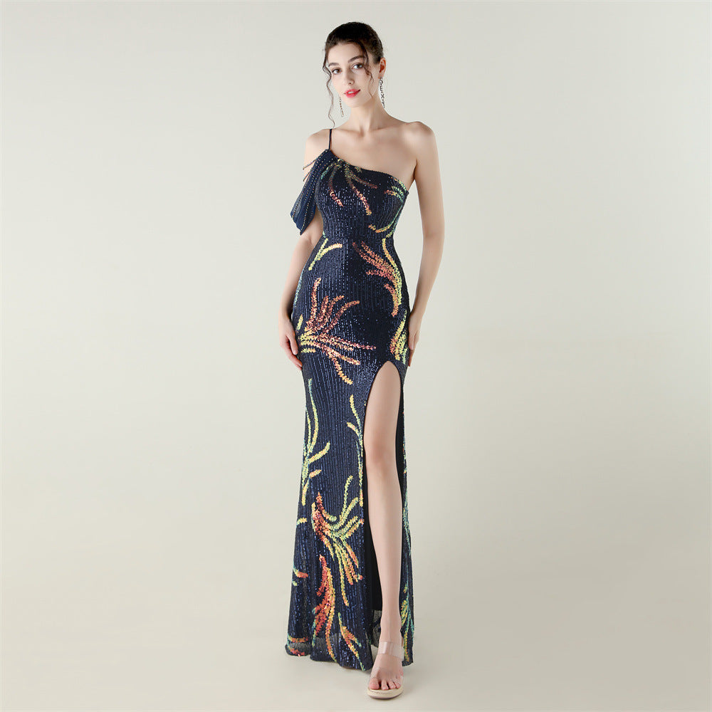 Sequin Mesh Off-Shoulder High Slit Fishtail Party Dress 8