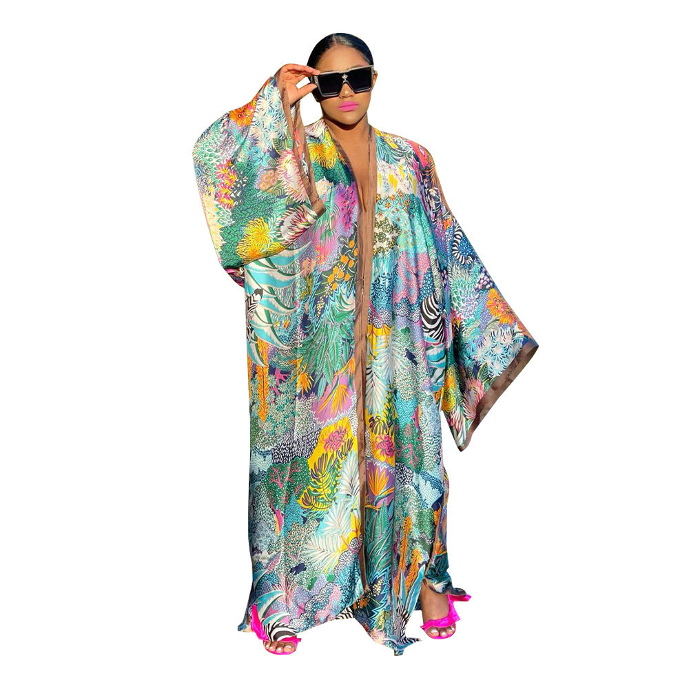 Women Printed Loose Casual Kimono Long Sleeve Robe 23
