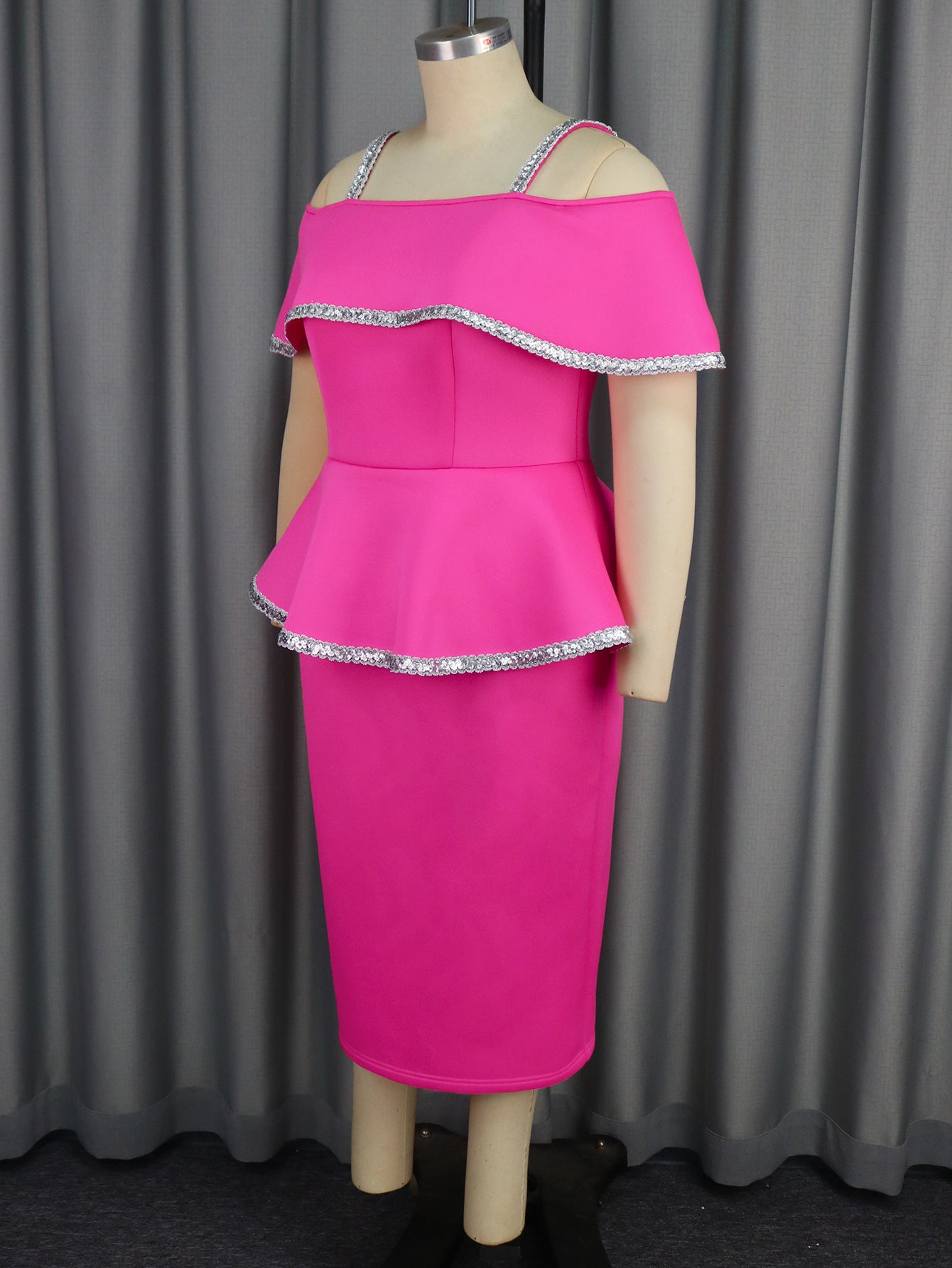 Women Ruffle Off Shoulder Elegant Sequin Dress 4