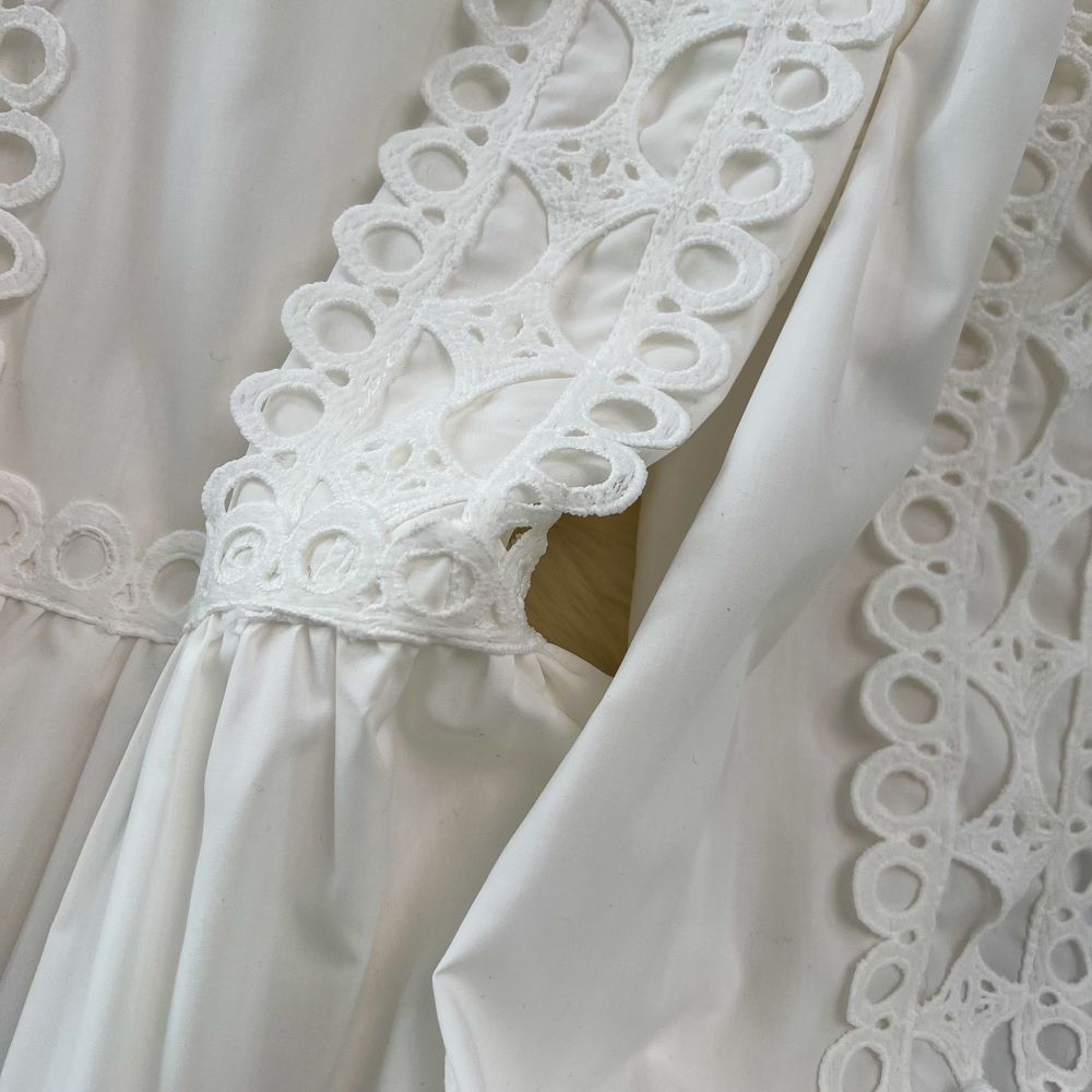 Spring Autumn Retro Chic Lantern Long Sleeve Lace Hollow Patchwork Round Neck Slim Waist Casual Dress 17