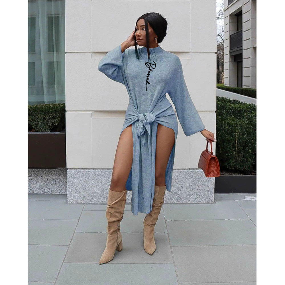 Women Solid Ribbed Solid Lace-Up Dress 5