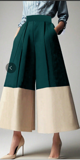 Women Elegant Color Block High Waist Pants 10