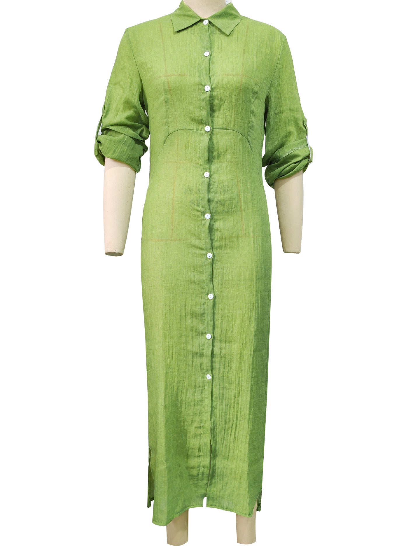 Solid Color Women Long Shirt Dress 5
