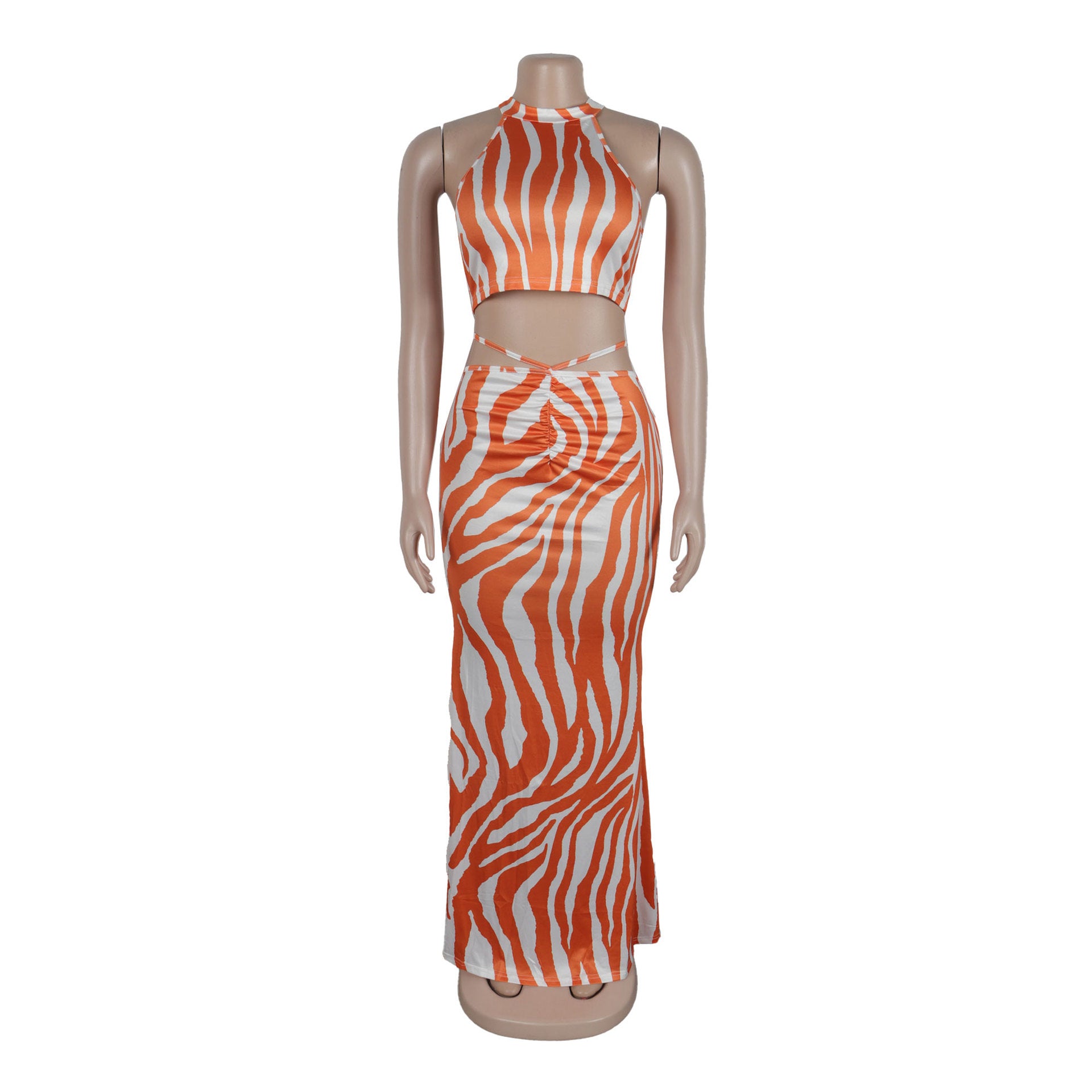 Women Striped Crop Top and Long Skirt Two Piece Set 20