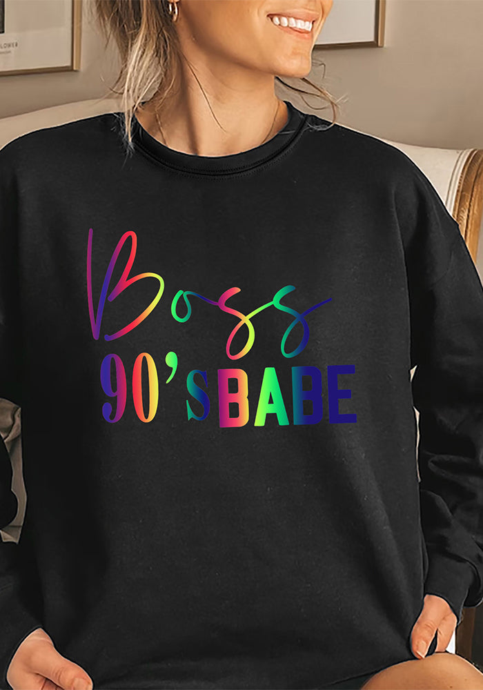 Women Printed Long Sleeve Round Neck Casual Loose Sports Top