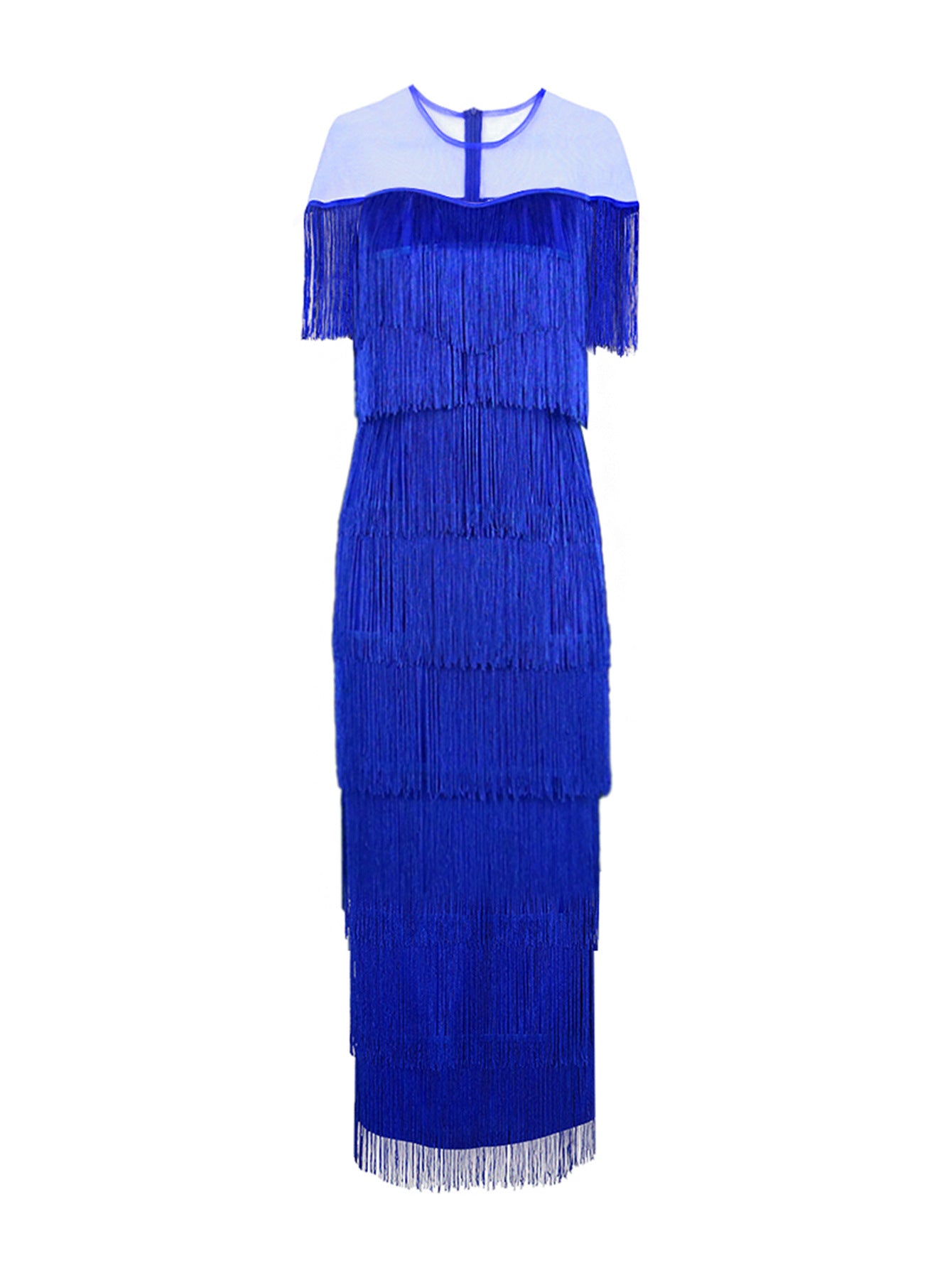 Women Mesh Patchwork tassel Round Neck sexy evening bodycon dresses 19