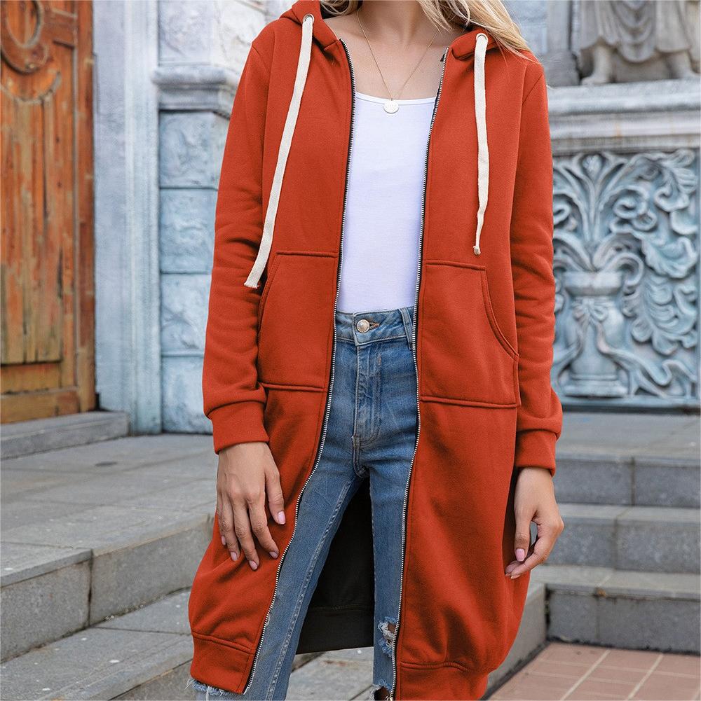 Fall Winter Plus Size Women's Casual Loose Hooded Coat Women Mid Length Hoodies 11