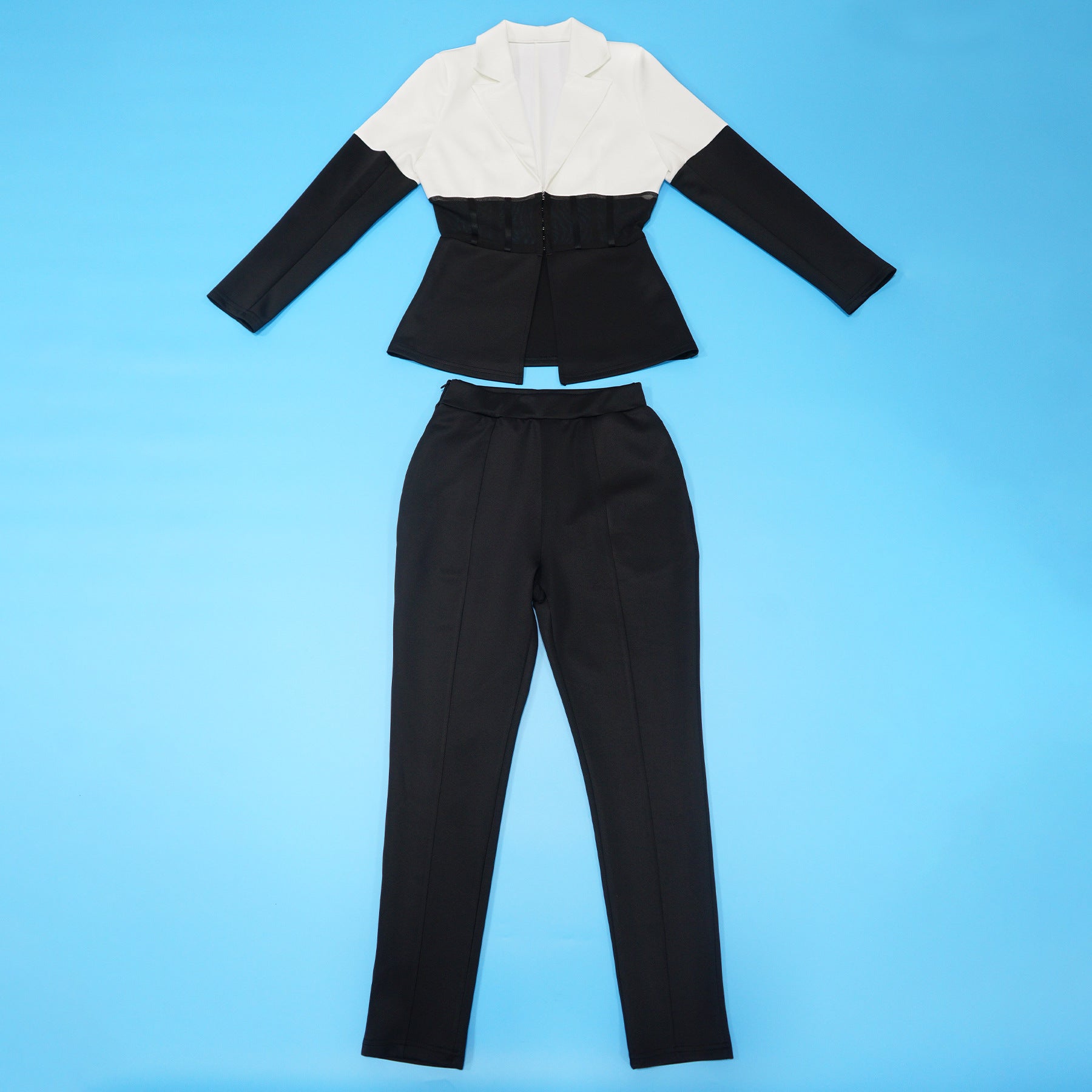 Women's Autumn Suit Contrast Patchwork Casual Two-piece Blazer pants set 8