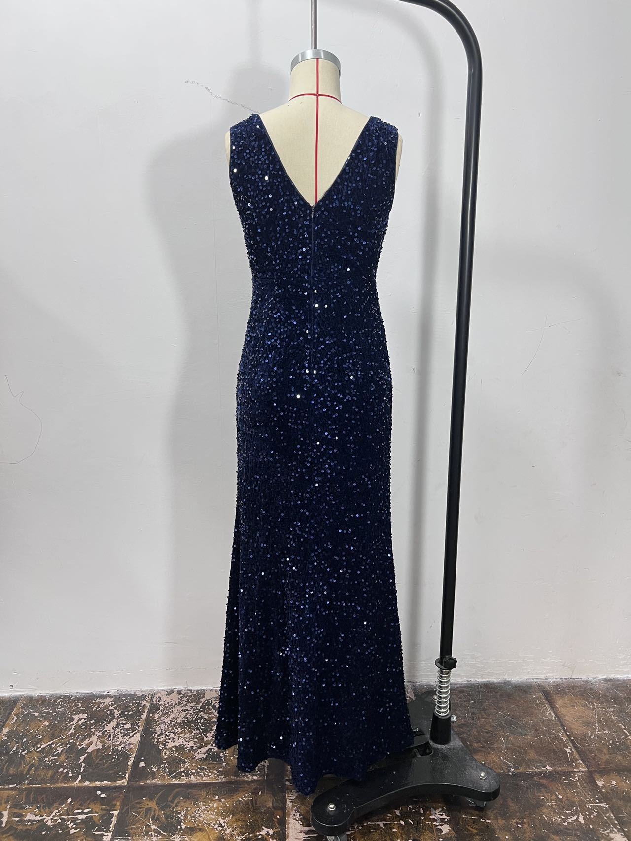 Summer Elegant Sequin V-Neck Slit Formal Party Evening Gown 12