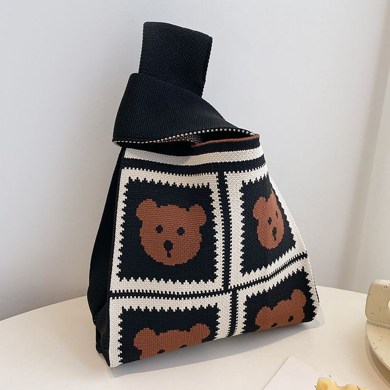 Handbag Women Knitting Bucket Bag Versatile Hand Carry Casual Tote Bag Lunch Bag 15