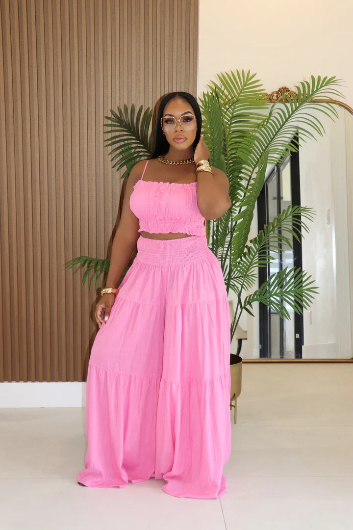 Summer/Autumn African Solid Color Strap Top & Loose Wide Leg Pants Fashion Plus Size Two-Piece Set 4