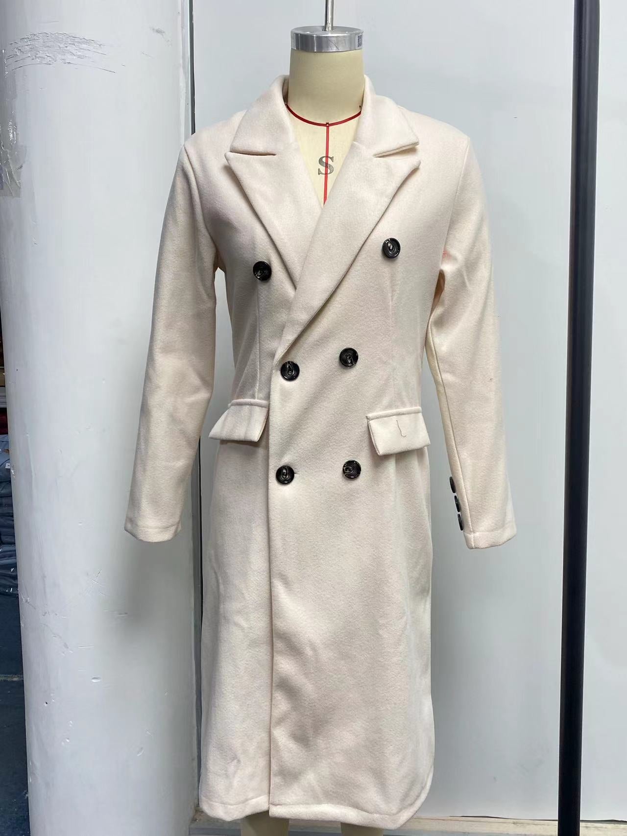 Women Solid Long Sleeve Double Breasted Pocket Coat 44