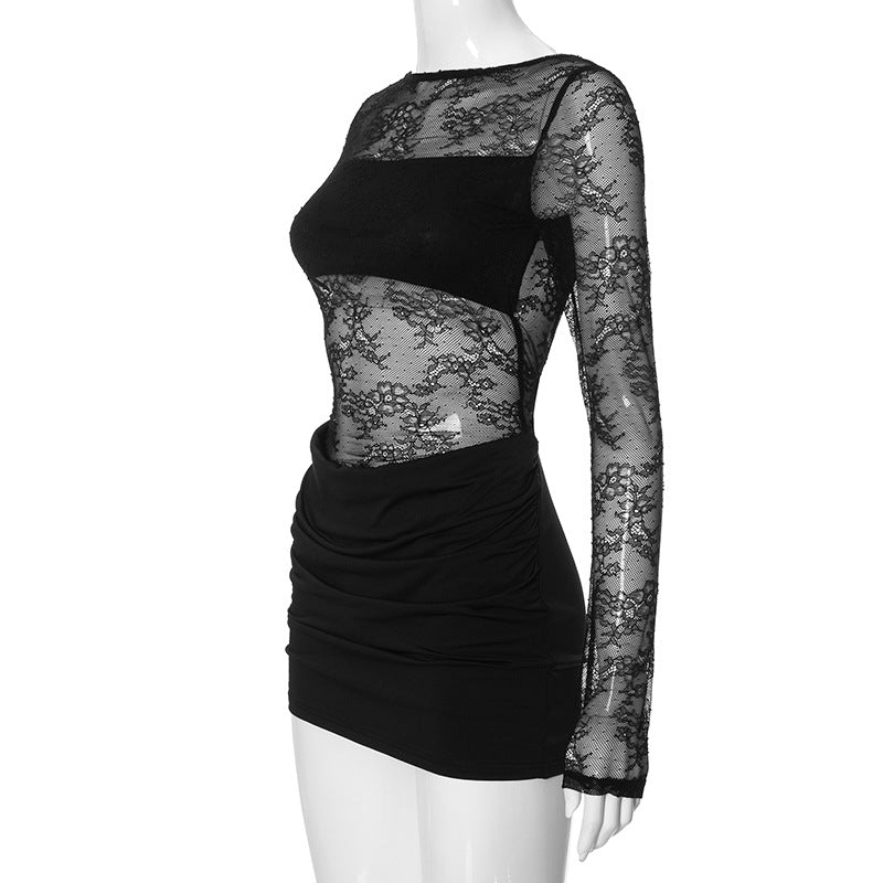 Summer Women solid lace see-through sexy bodycon dress 9