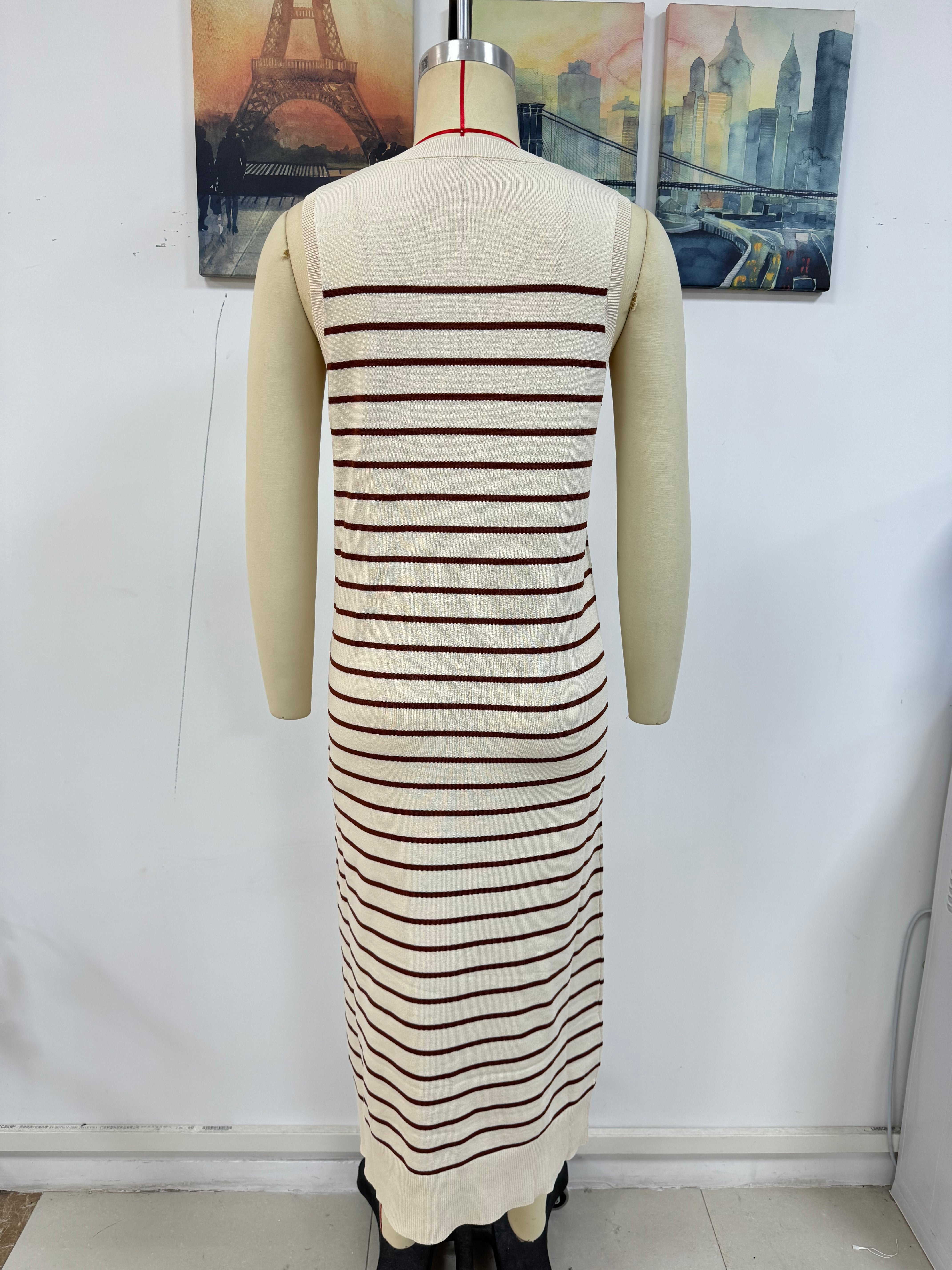 Spring And Summer Slim Women's Striped Knitting Sleeveless Fashion Long Dress 10