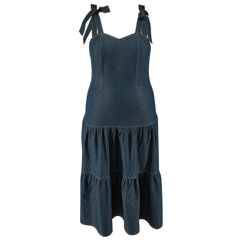 Plus Size Women Sleeveless Denim Dress 9