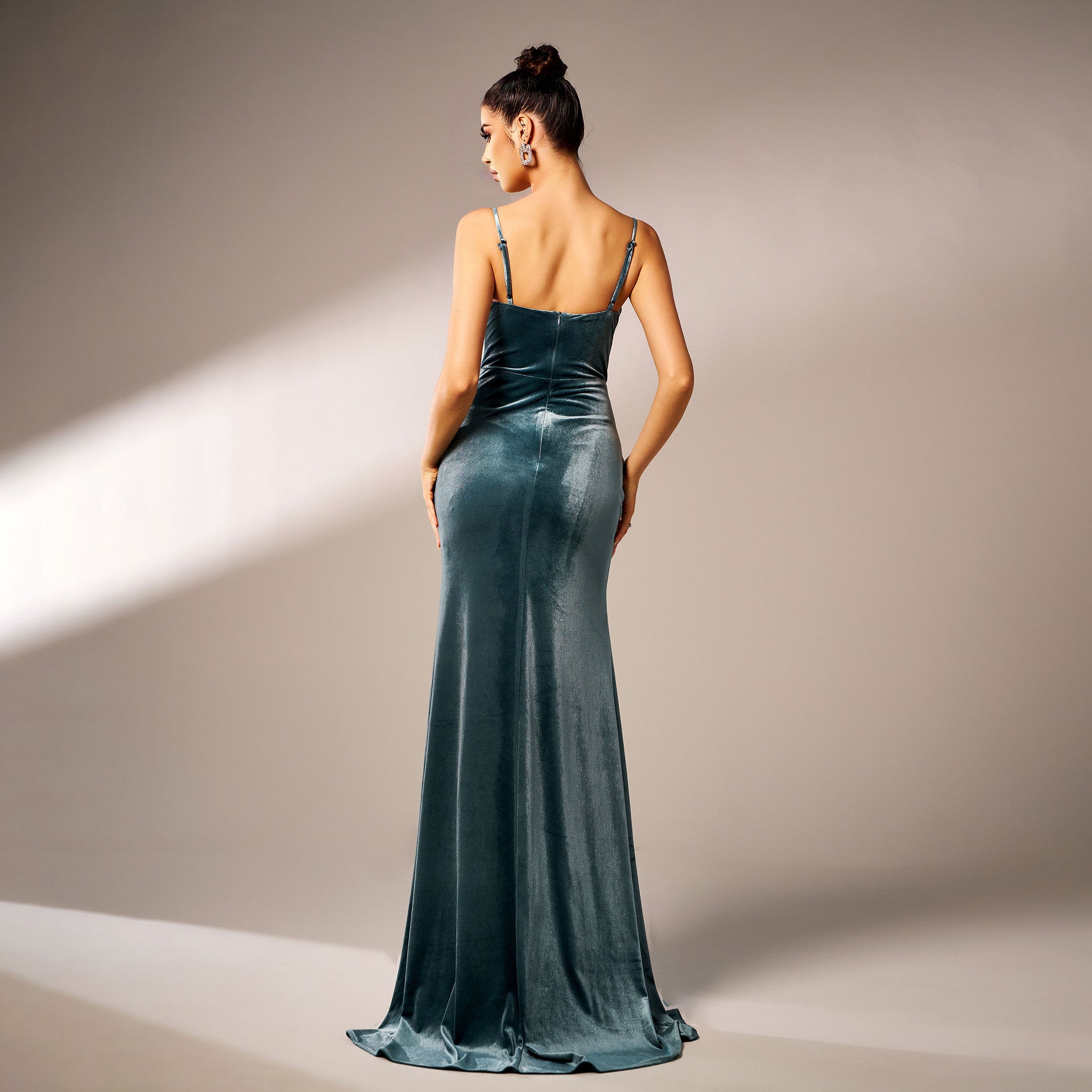Strap Formal Party Velvet High-Slit Evening Dress Female Bridesmaid Gown 4