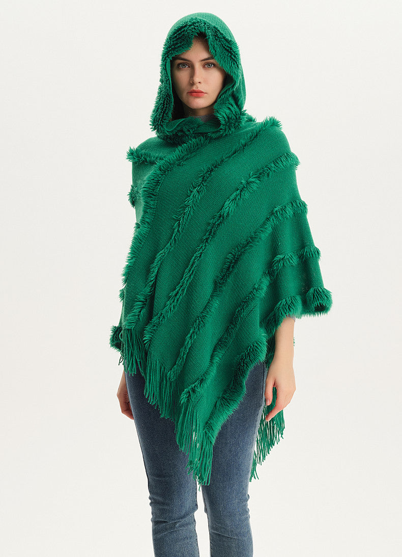 Women Fall and winter shawl Solid hooded knitting cape shawl sweater 16