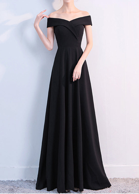 Women Black Party Dress Sexy Off Shoulder Evening Dress 4