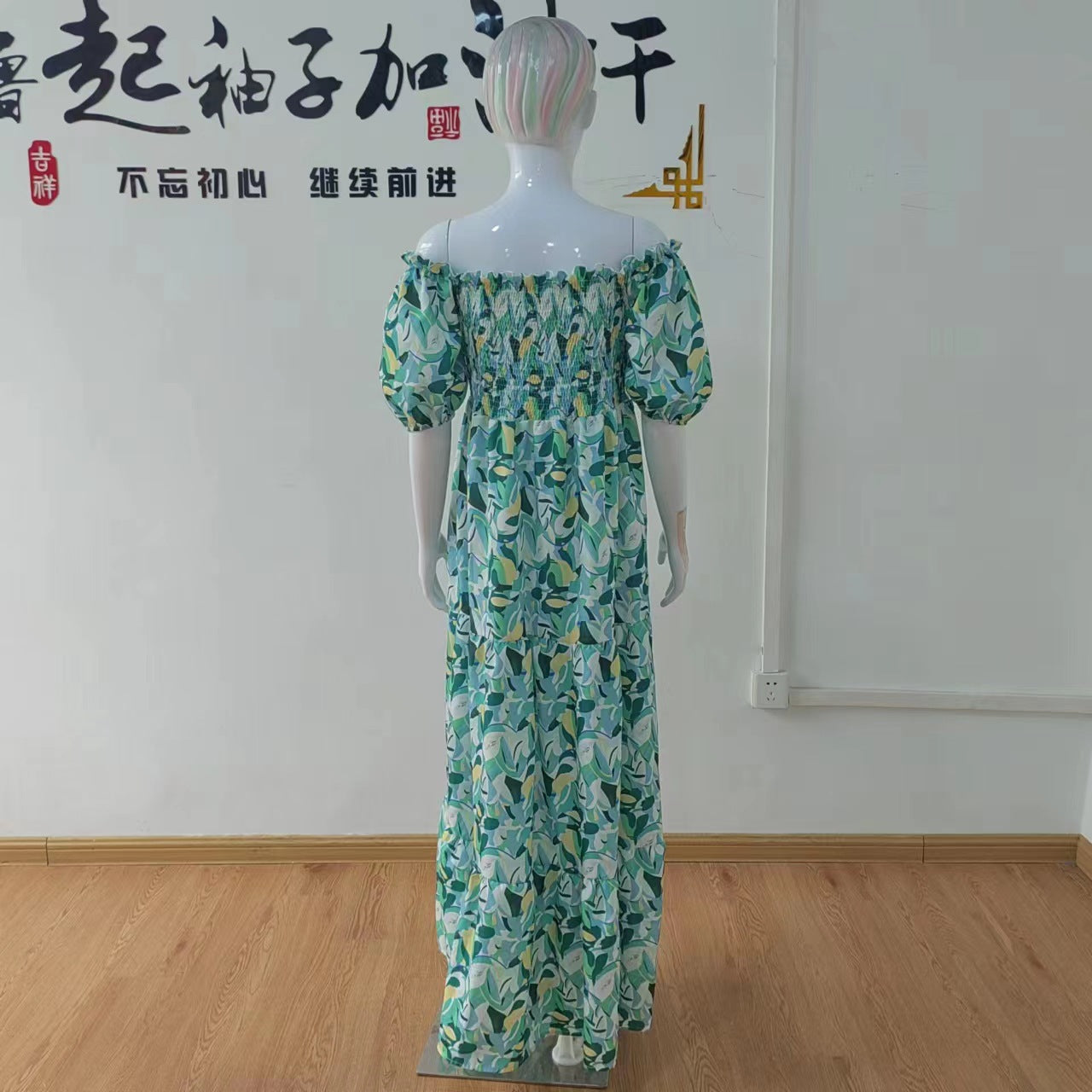 Women Boho Print Off Shoulder Holidays Oversized Dress 24