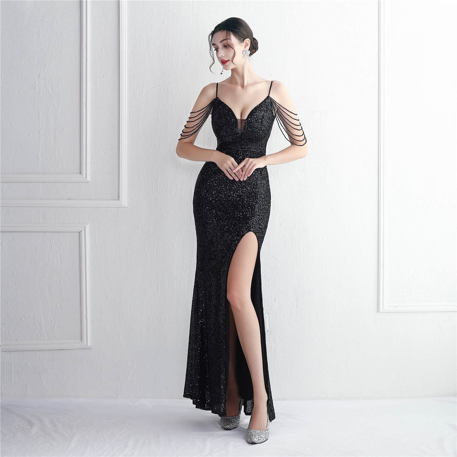 sequins Plus Size Fat Size Costume Formal Party Evening Dress 3