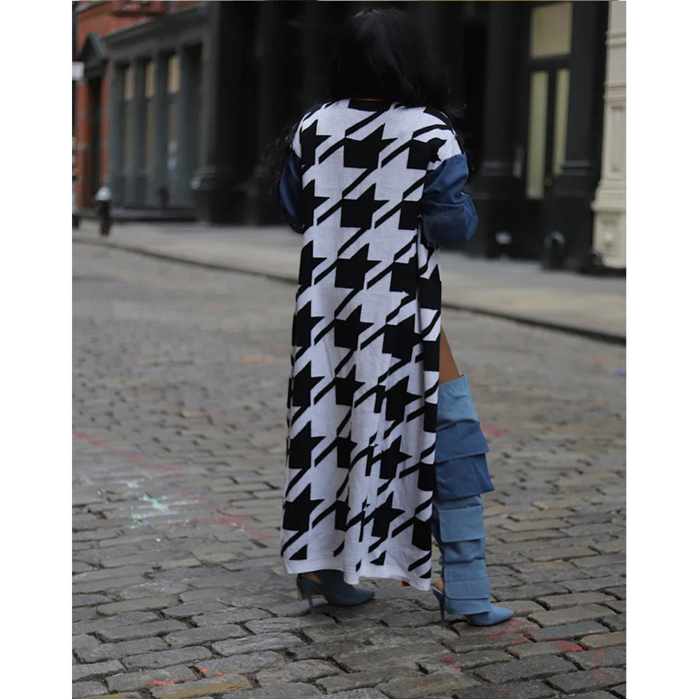 Patchwork Cardigan Fashion Pattern Casual Sweater 4