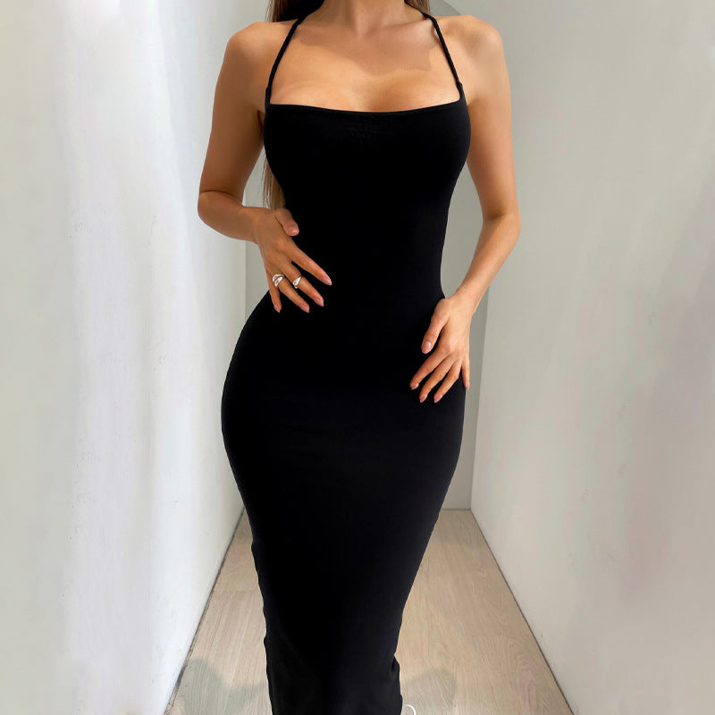 Women Spring Summer Sexy Backless Lace-Up Solid Dress 8