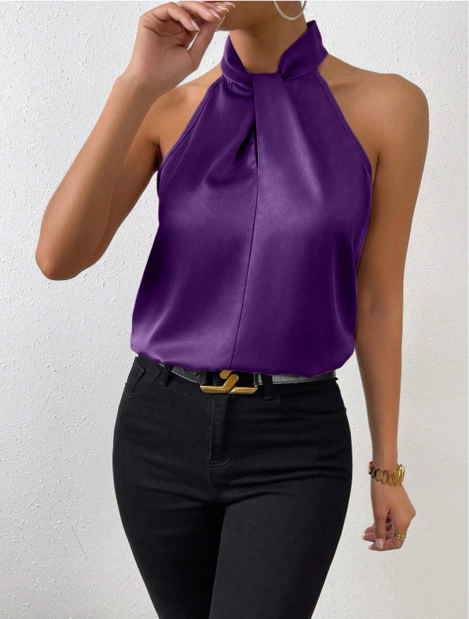 Women summer satin Halter neck sleeveless vest top 21