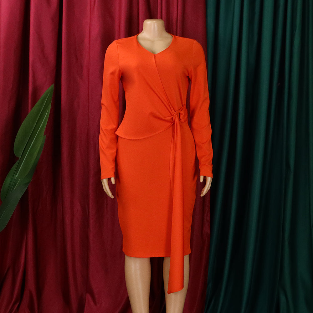 Women's Fall Fashion Plus Size V Neck Long Sleeve Chic Pencil Dress 14