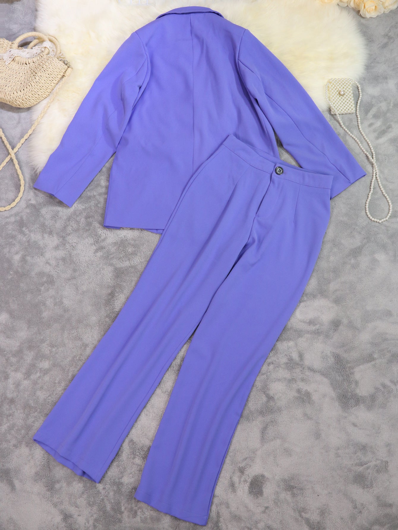 Autumn And Winter Solid Color Career Blazer High Waist Trousers Two-Piece Suit 7