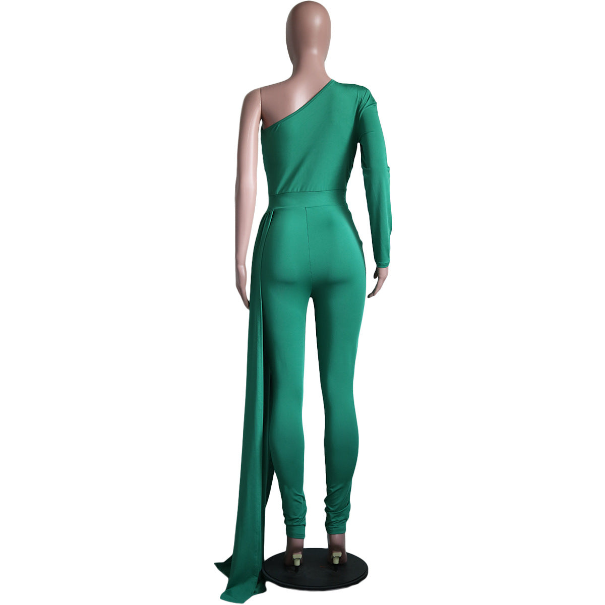 Women Slash Shoulder Irregular Solid Color Jumpsuit 16