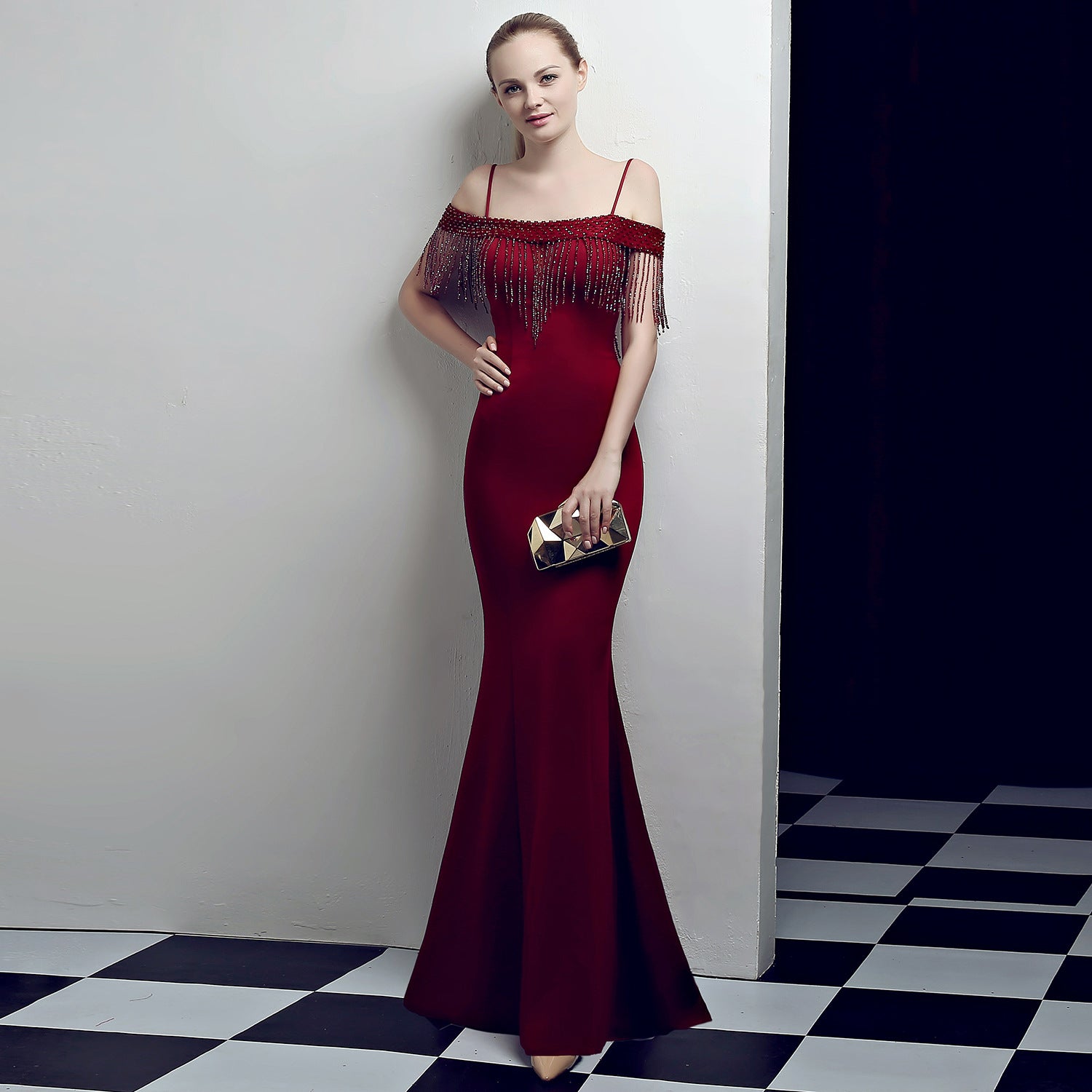 Bridal Toast Dress Fashion Fishtail Slim Fit Long Formal Party Elegant Red Evening Dress 8