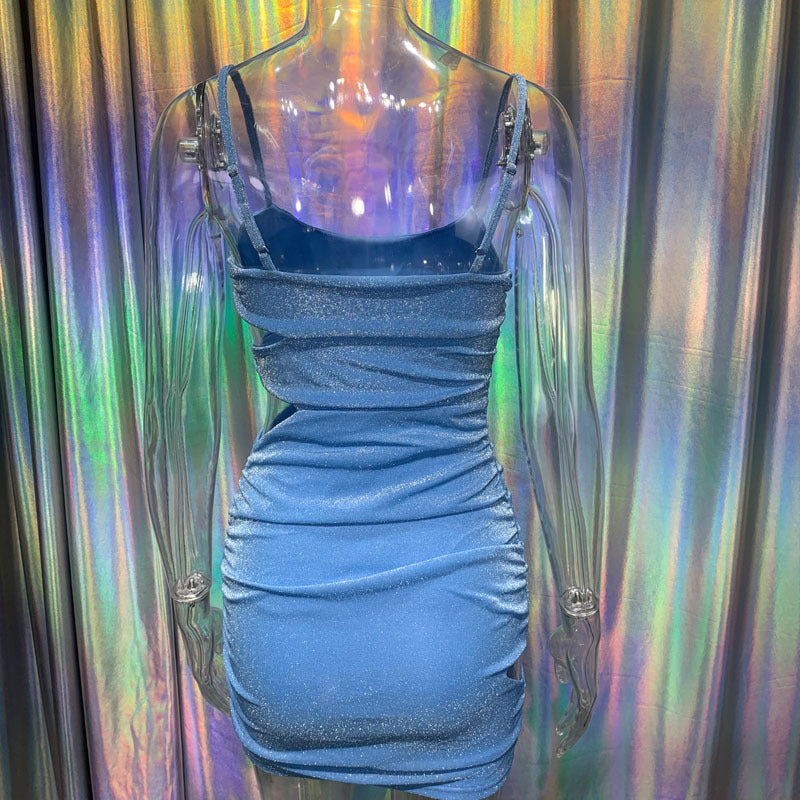 Women'S Silver Silk Straps Sexy High Stretch Slim Cutout Low Back Dress For Women 11