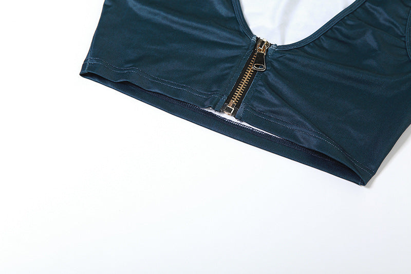 Autumn and winter women's fashion trendy sexy low-cut vest solid color Bodycon zipper skirt two piece set 12