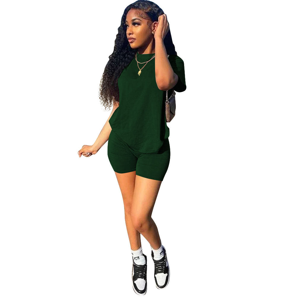 Women Summer Casual Short Sleeve Top + Shorts Sports Two-piece Set 8