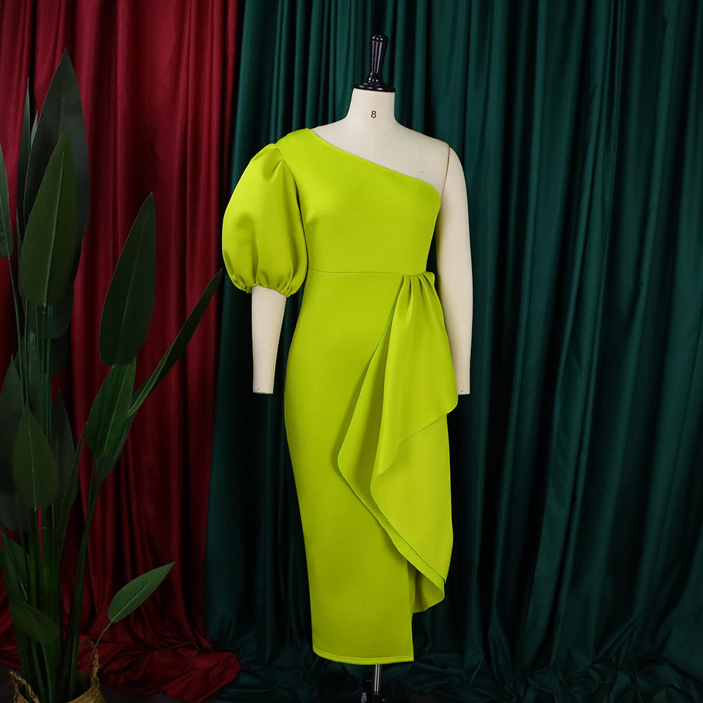 Women Summer Puff Sleeve Formal Party Slit Gown Dress 10