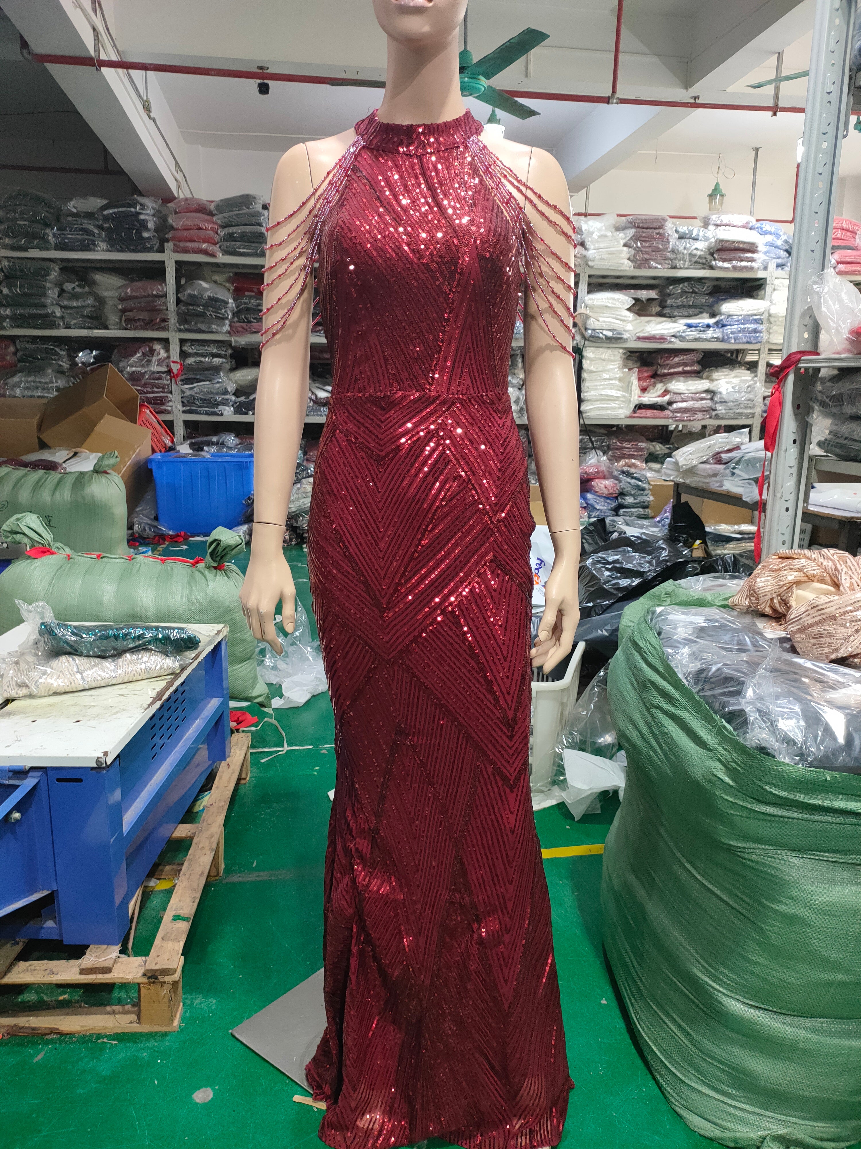 Deep V-Neck Sequined Fishtail Dress Sexy Evening Party Gown 30