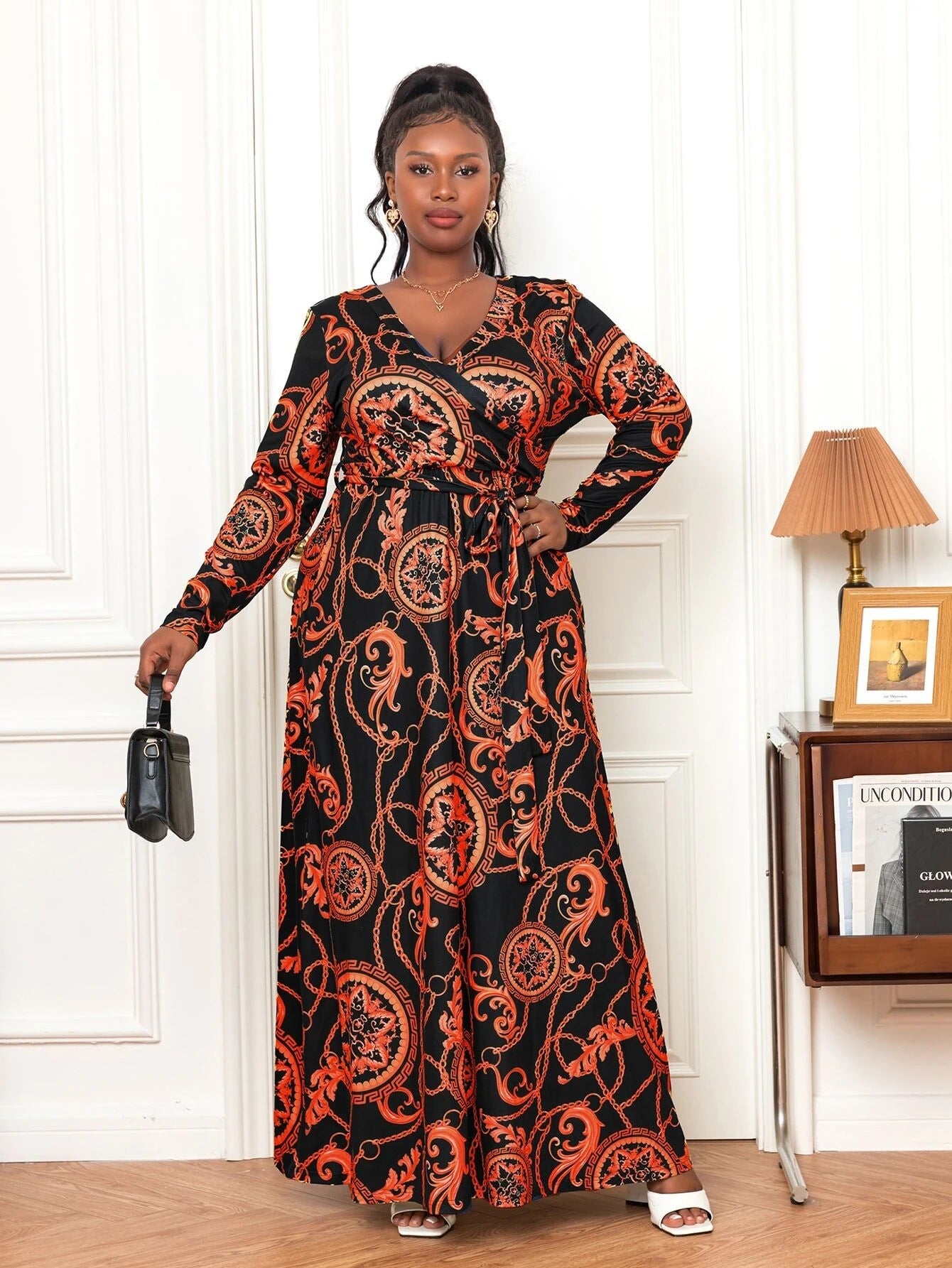 Plus Size Women's Sexy V-Neck Long Sleeve Bohemian Beach Long Dress 14