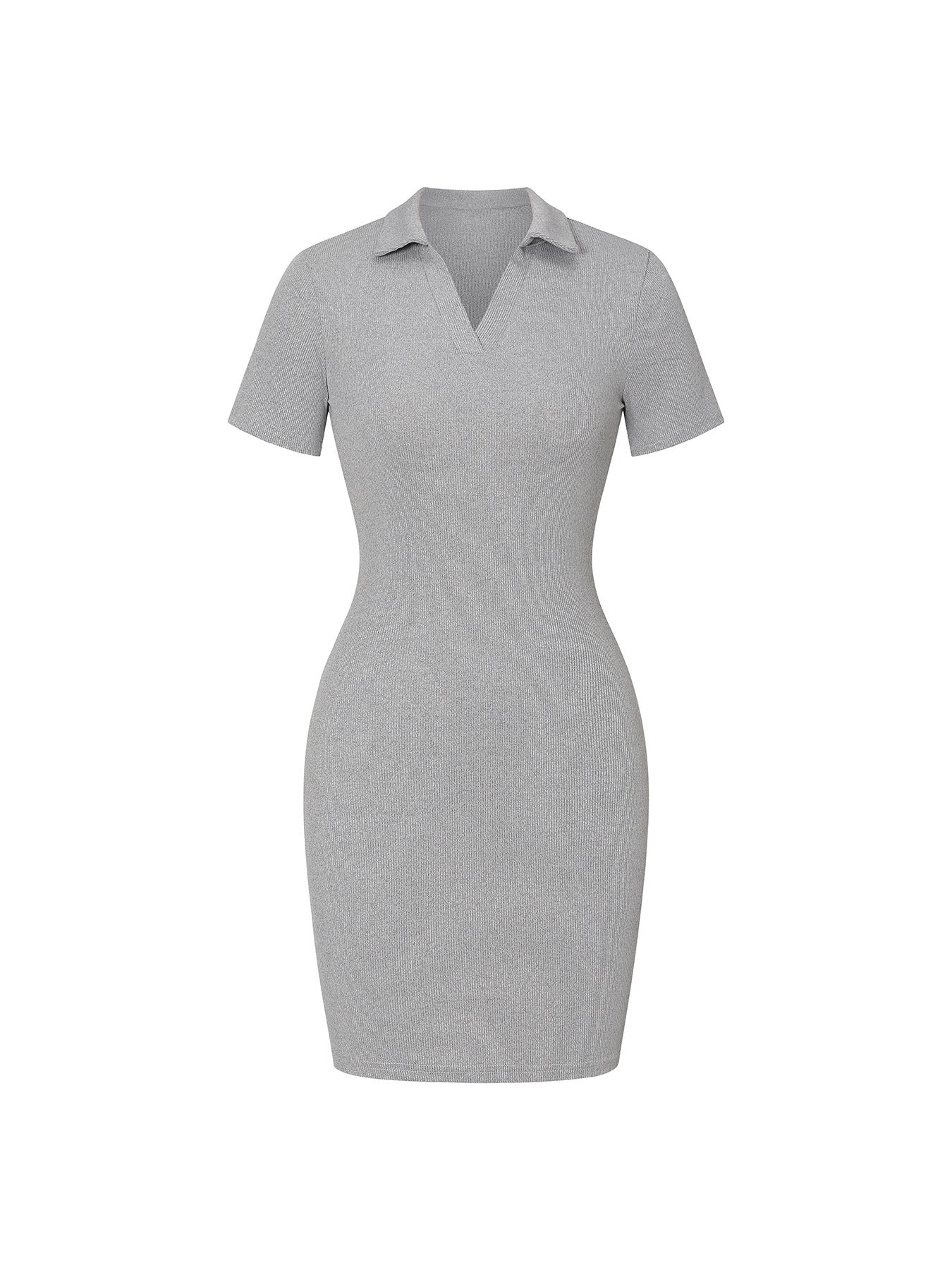 Women Solid Turndown Collar V Neck Bodycon Dress 3