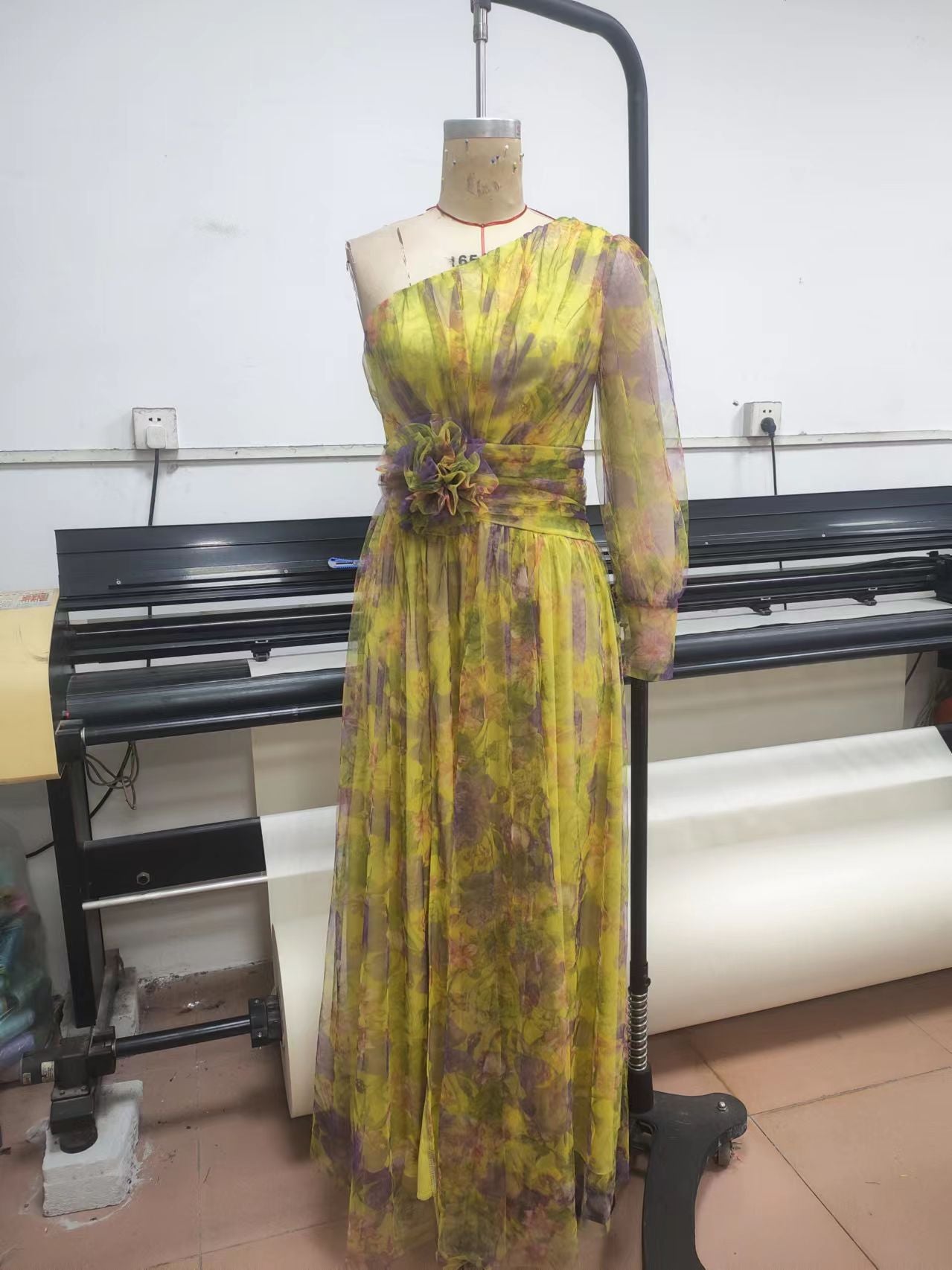 One Shoulder Print Elegant Slim Ladies Dress 9