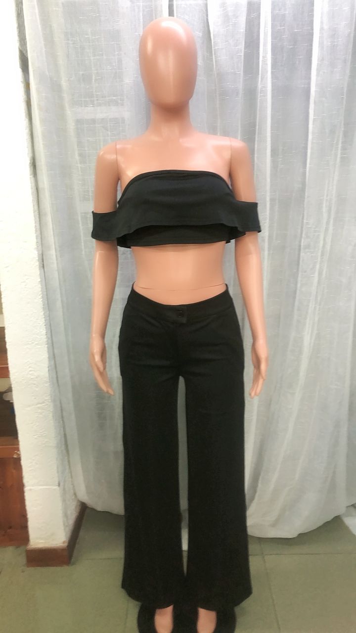 Women Elegant Off Shoulder crop top+ Loose Pants Two Piece 13