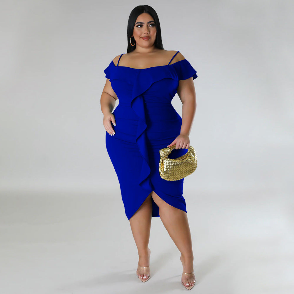 Plus Size Women Solid Off Shoulder Midi Dress 5