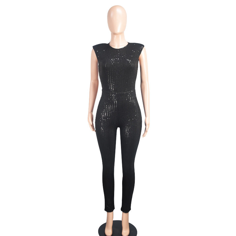 Sequins Round Neck Sleeveless Fashion Sexy Nightclub Jumpsuit 7