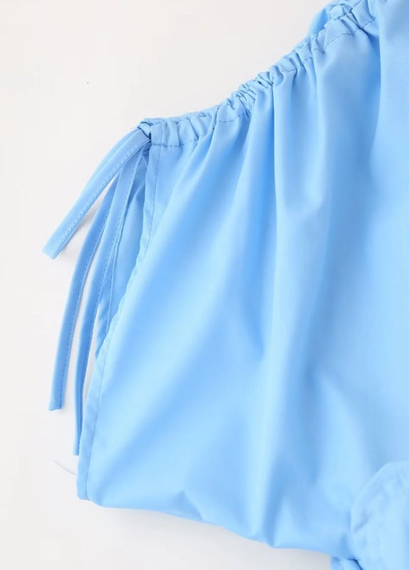 Women's Blue V-Neck Slim Waist Lace-Up Flower Bow Holidays Long Dress 13