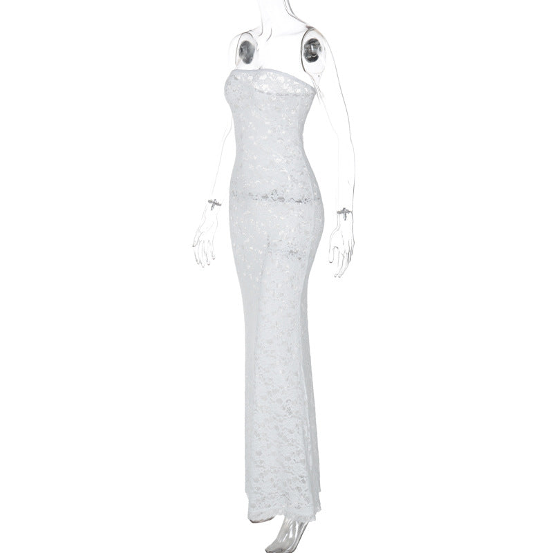 Women's Summer Fashion Sexy Lace Hollow Slim Strapless Dress 12