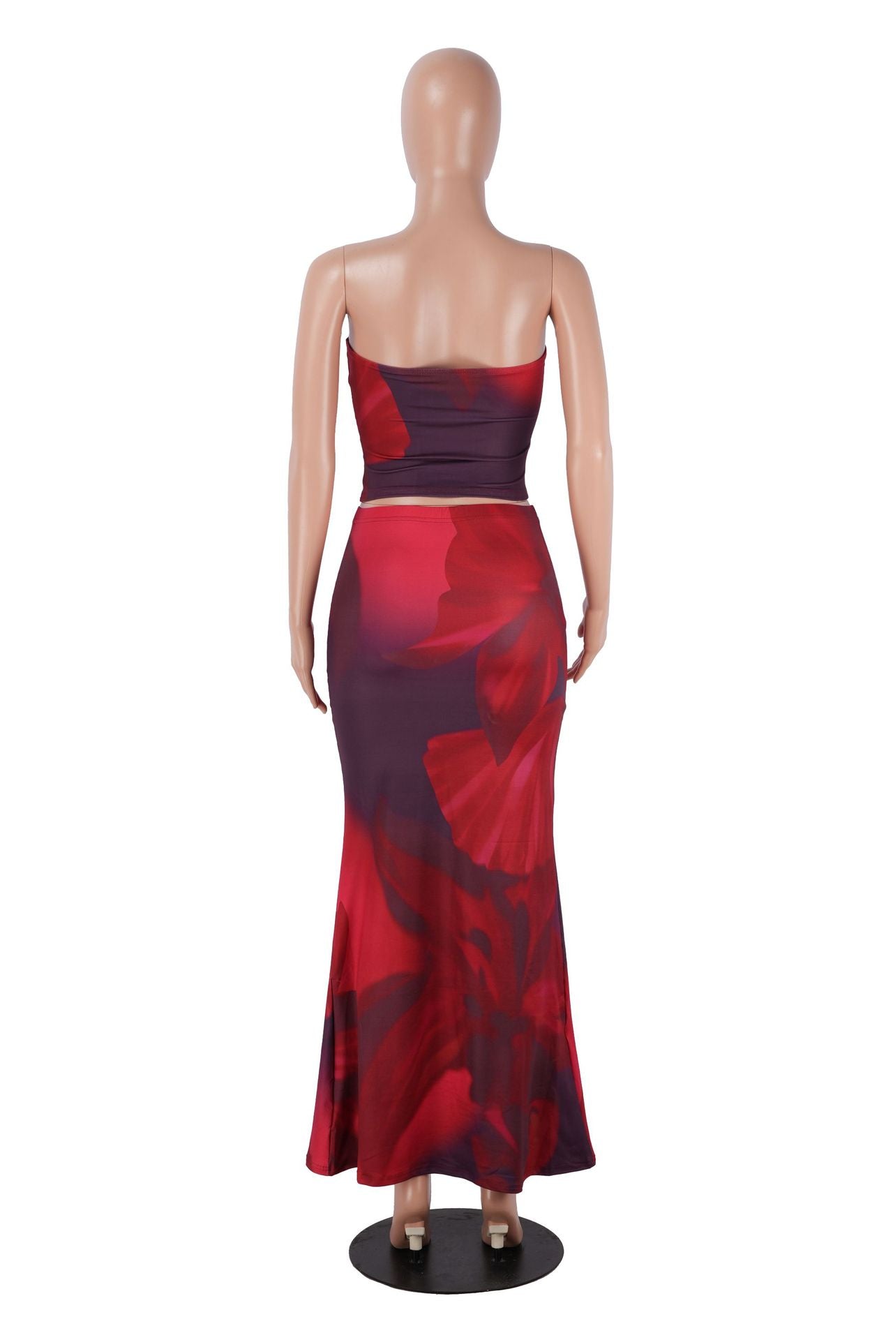 Women Summer Sexy Printed Strapless Top and Skirt Two-Piece Set 21