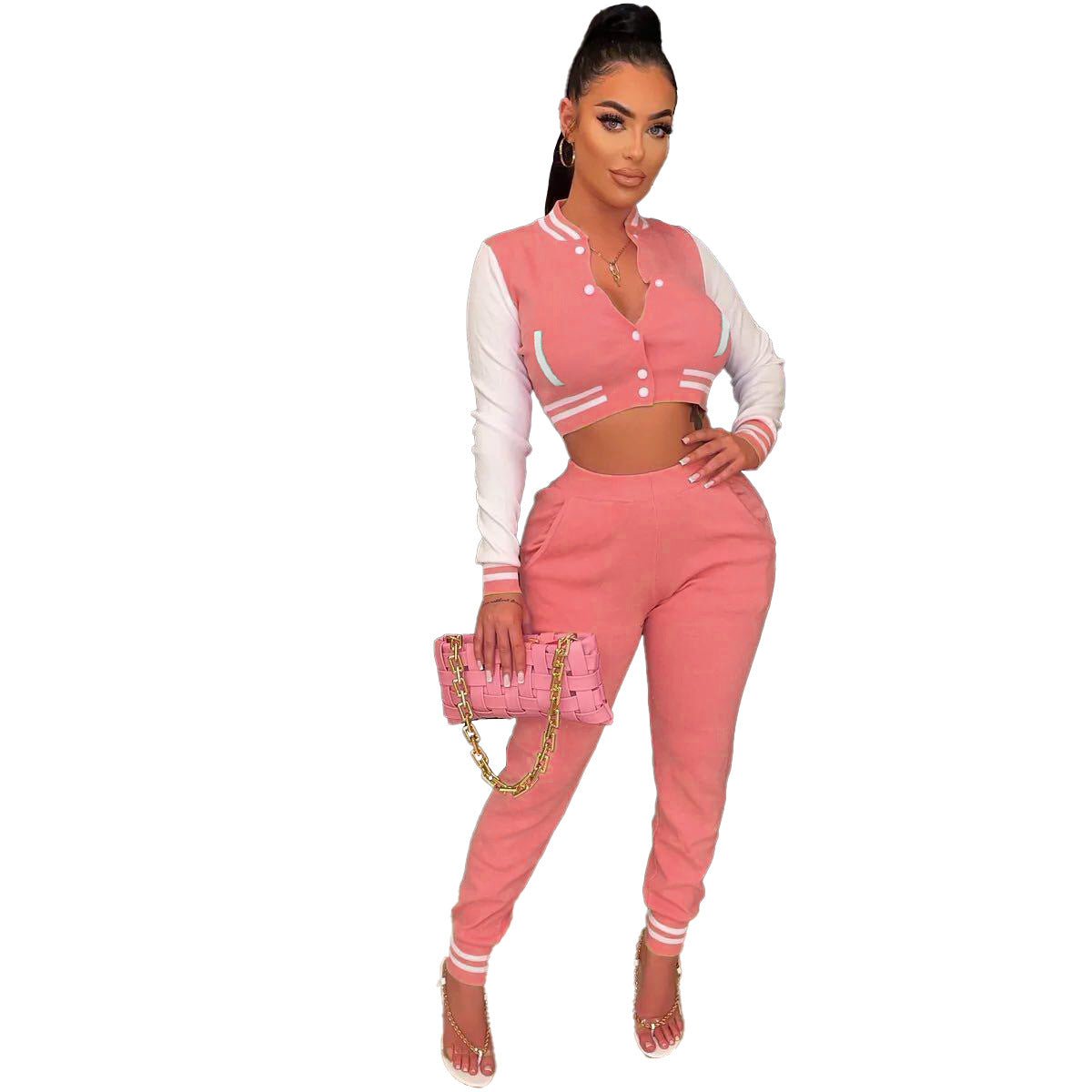 Women's Winter Fashion Ribbed Multicolor Baseball Uniform Set 12